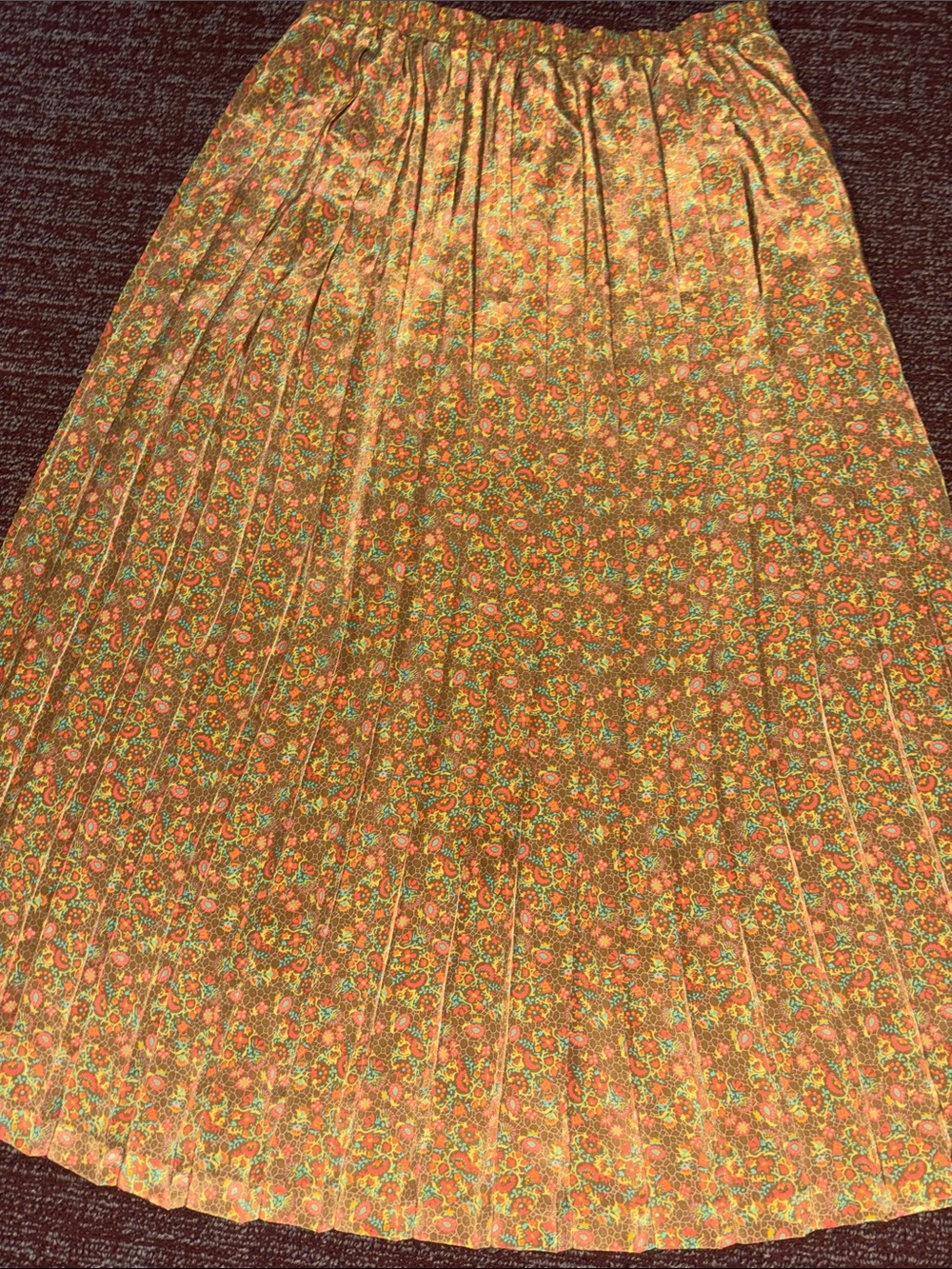 Vintage Leslie Fay pleated tea length skirt elastic waist dainty floral boho 16 - Picture 2 of 10